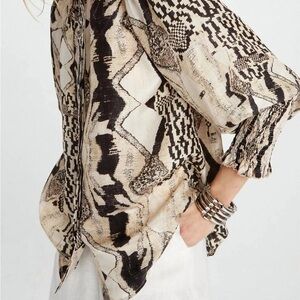 Maria Cher Oversized Quilaquina Julieta Silk Blouse Sz XS Silver Sand